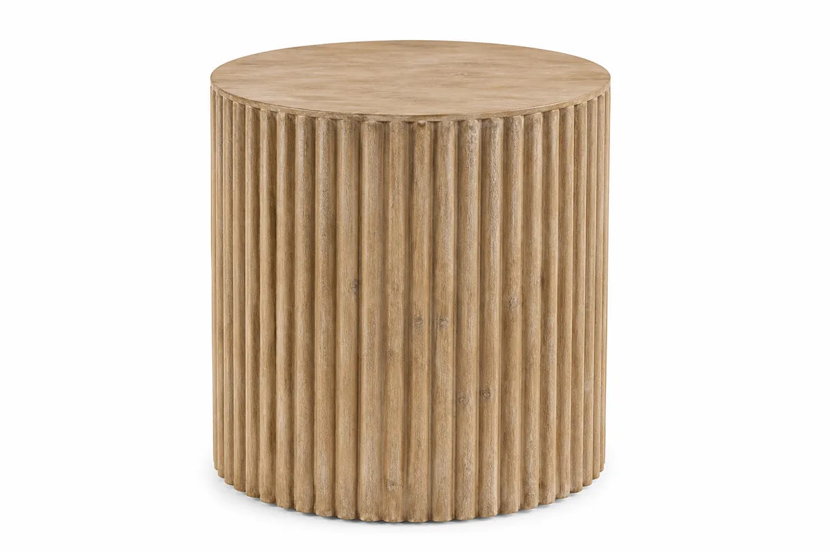 Cove Ribbed Drum Side Table, 18-Inch in weathered oak — studio product photograph