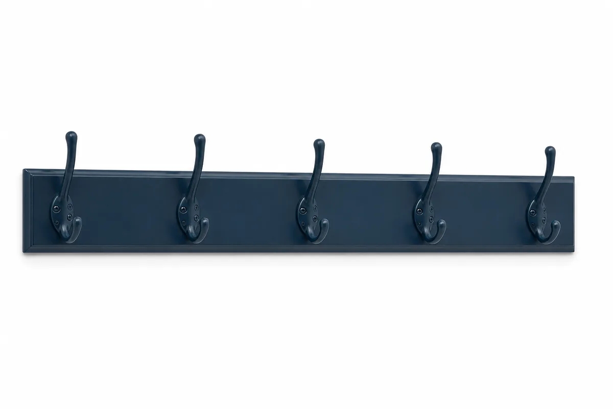 Harbor Grid Wall Hook Rail, 5 Hooks in deep tidal blue — studio product photograph