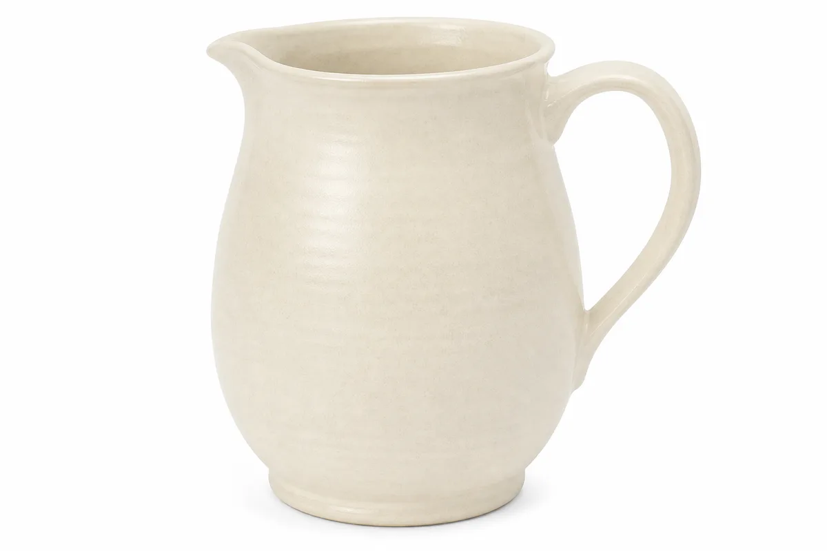 Mineral Pour Pitcher, 64 fl oz in plaster cream — studio product photograph